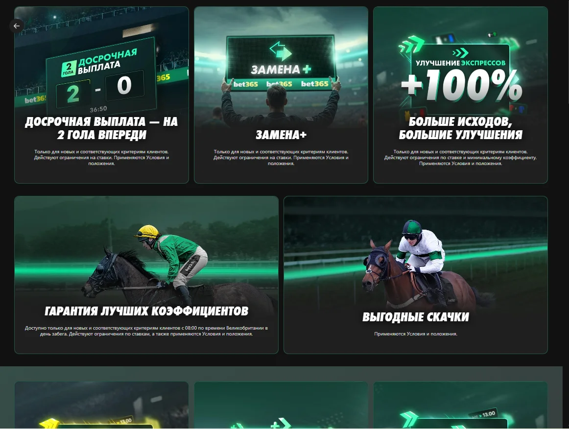 Спортивные акции Bet365: досрочная выплата, замена игрока и усиление экспрессов
